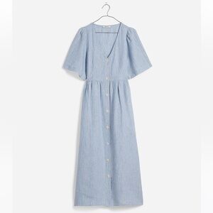 Madewell Cassie Button-Front Midi Dress in Linen - powder blue